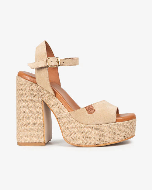 Escarpins compensés Monsul en daim beige avec boucle