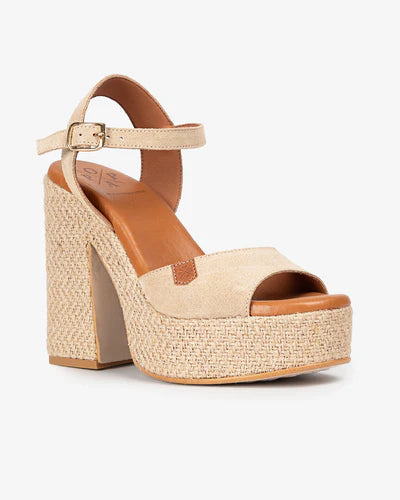 Escarpins compensés Monsul en daim beige avec boucle