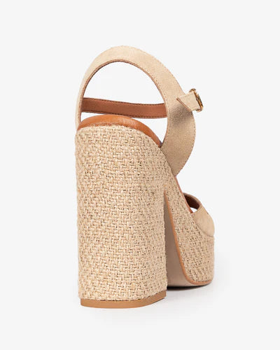 Escarpins compensés Monsul en daim beige avec boucle