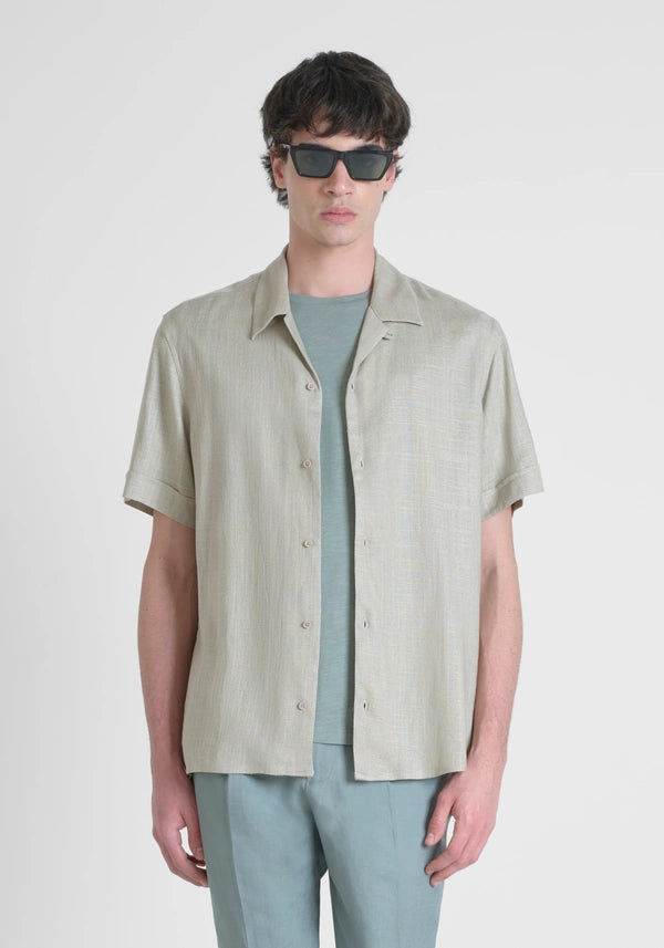 CHEMISE REGULAR STRAIGHT FIT « HONOLULU » EN LIN MÉLANGÉ AVEC COL CUBAIN