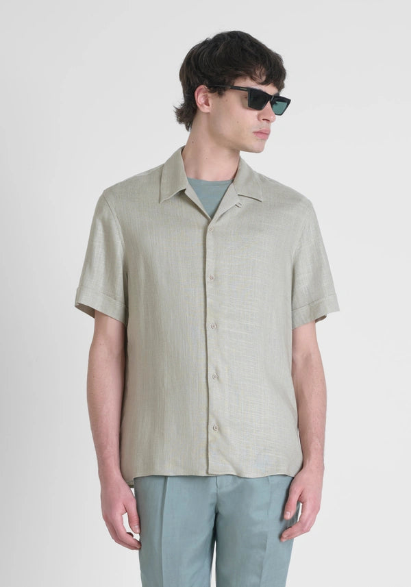 CHEMISE REGULAR STRAIGHT FIT « HONOLULU » EN LIN MÉLANGÉ AVEC COL CUBAIN