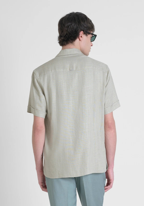 CHEMISE REGULAR STRAIGHT FIT « HONOLULU » EN LIN MÉLANGÉ AVEC COL CUBAIN
