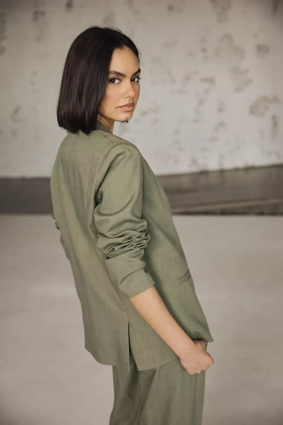 Blazer Bernie Plain Linen (Deep lichen green)