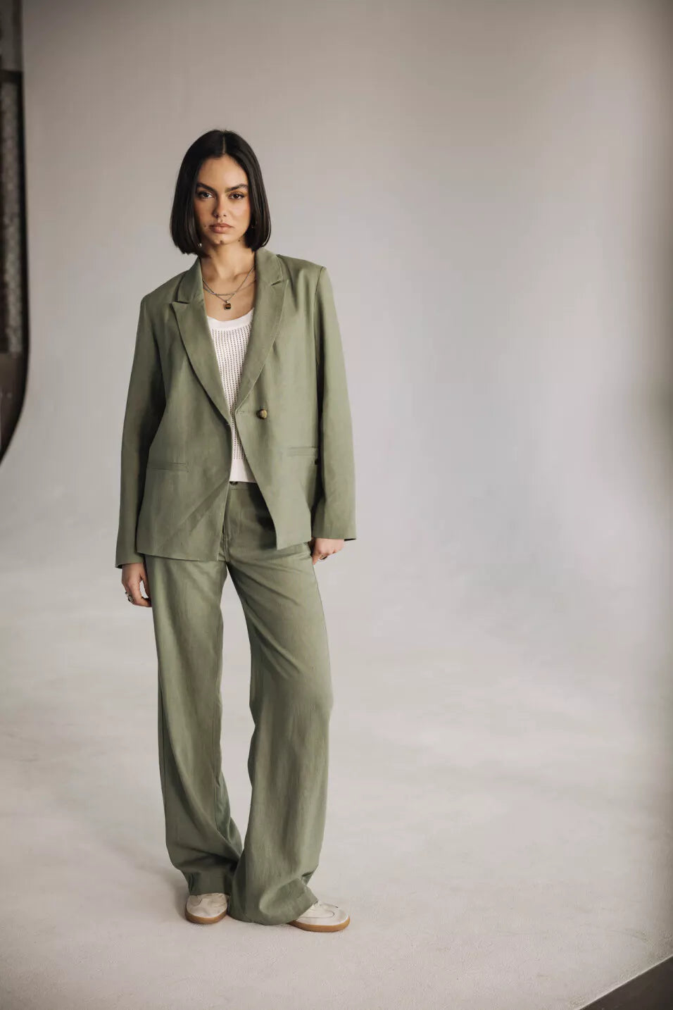Blazer Bernie Plain Linen (Deep lichen green)