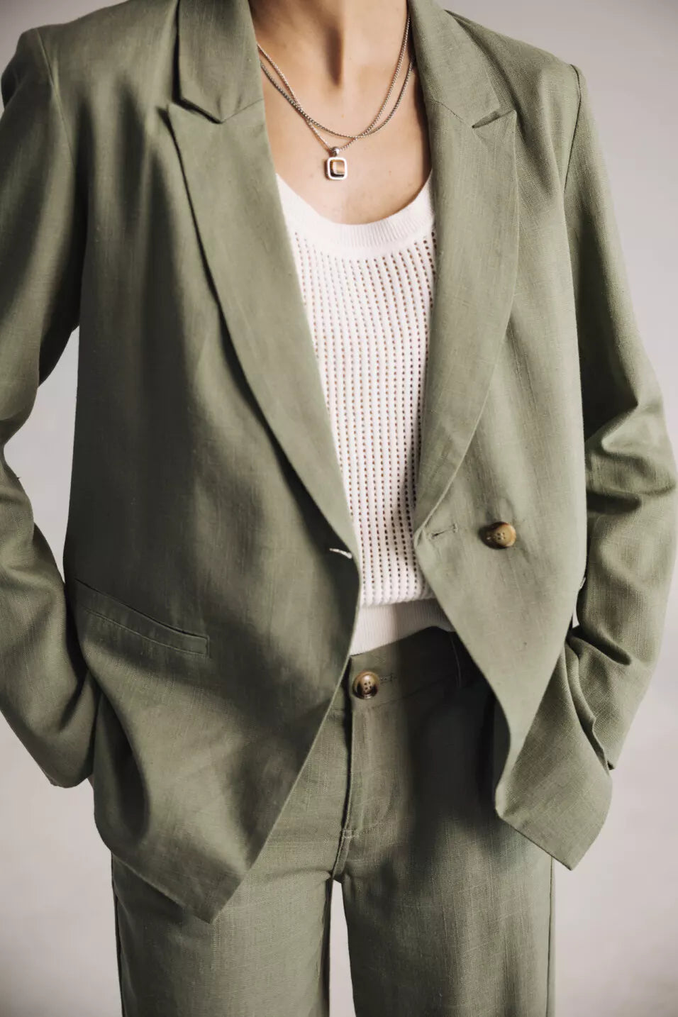 Blazer Bernie Plain Linen (Deep lichen green)