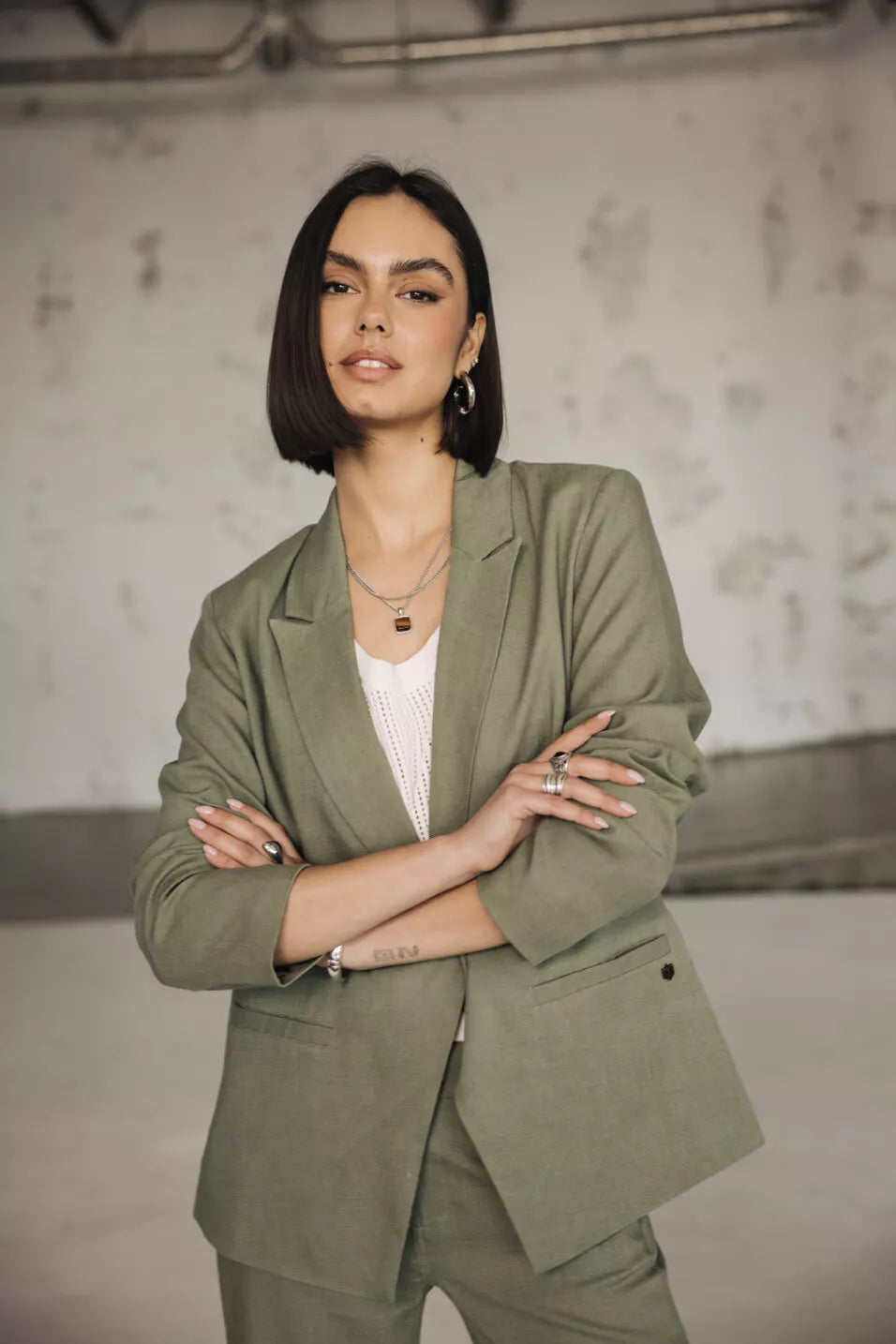Blazer Bernie Plain Linen (Deep lichen green)