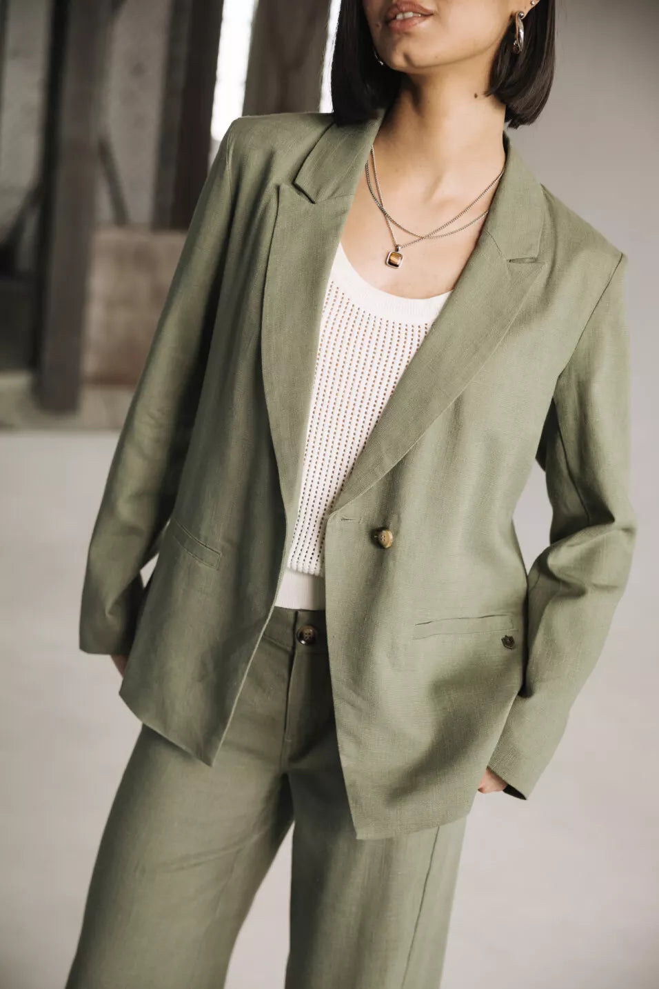 Blazer Bernie Plain Linen (Deep lichen green)