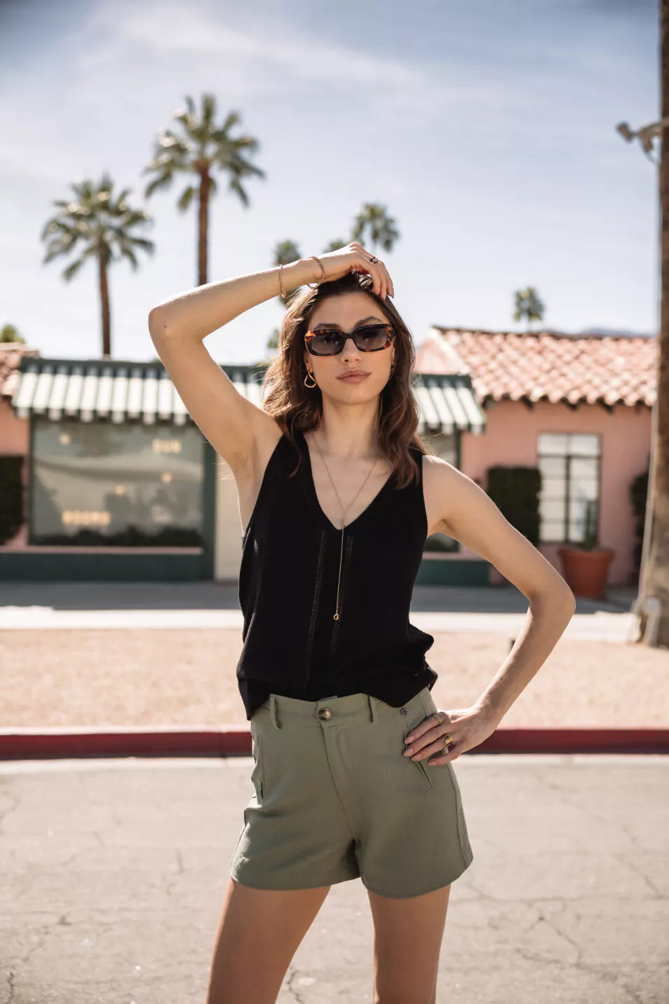 Shorts en lin Flavie (Deep lichen green)