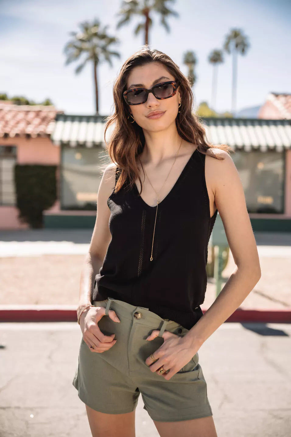 Shorts en lin Flavie (Deep lichen green)