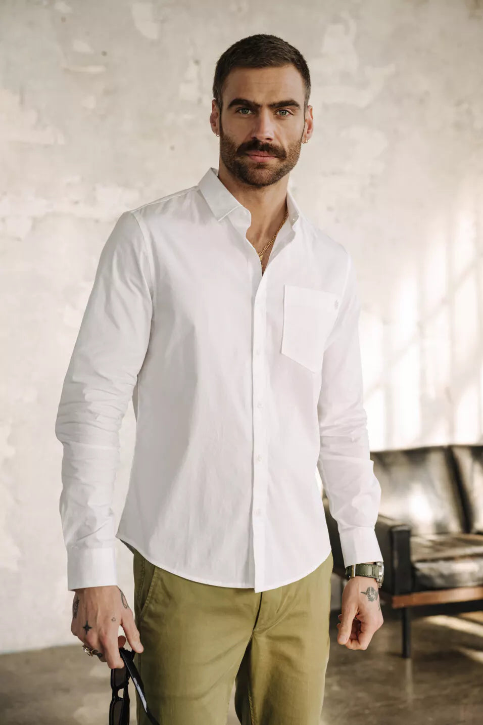 Chemise straight Jeremiah Pop Stretch (White)