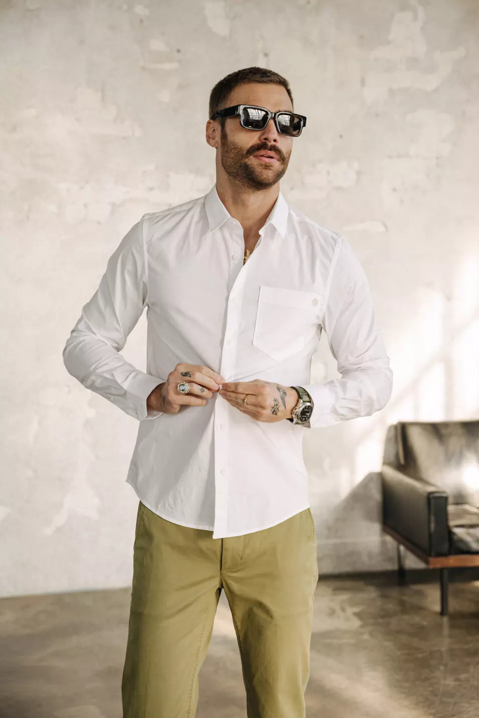 Chemise straight Jeremiah Pop Stretch (White)