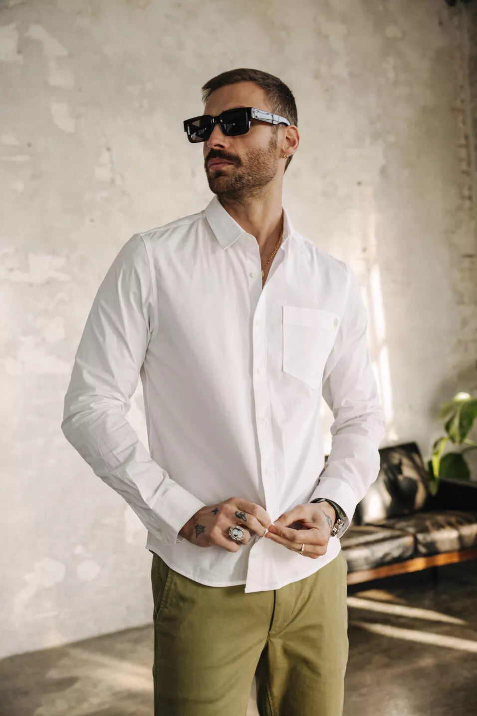Chemise straight Jeremiah Pop Stretch (White)