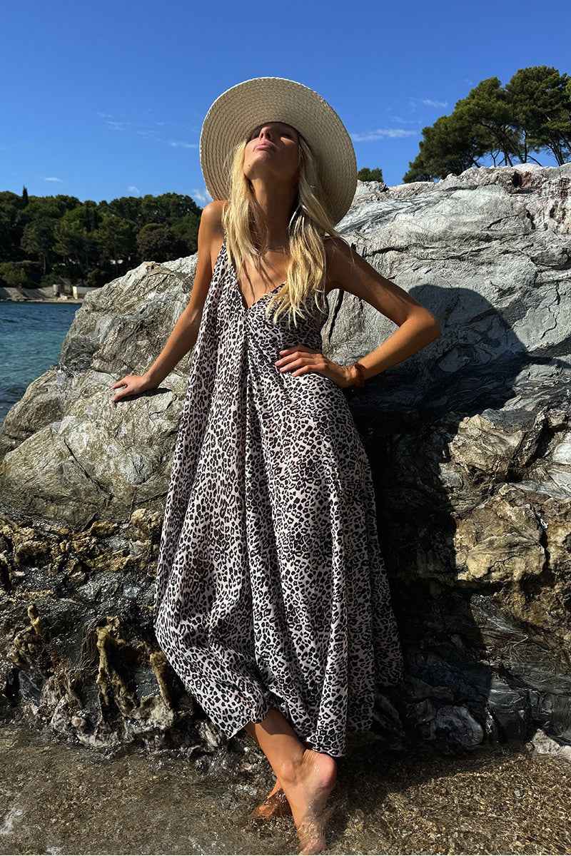 Longue robe fluide, imprimé léopard