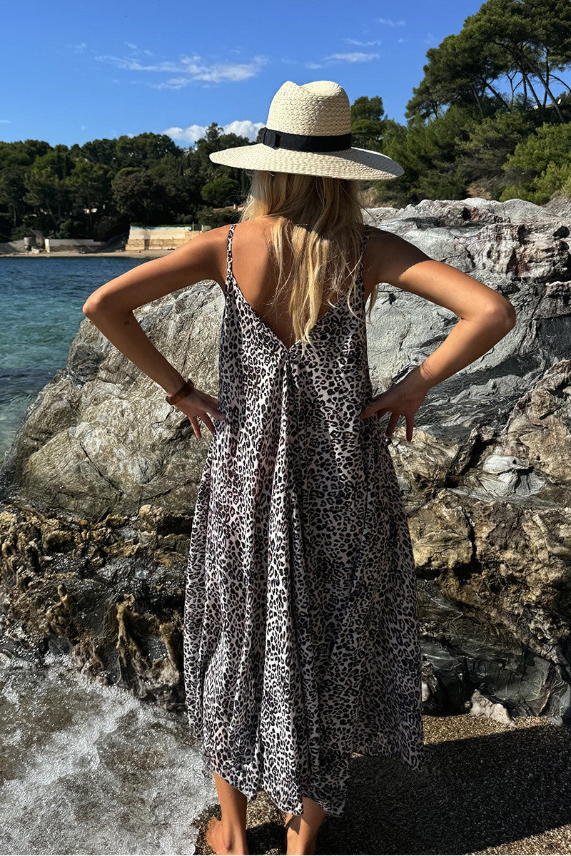 Longue robe fluide, imprimé léopard