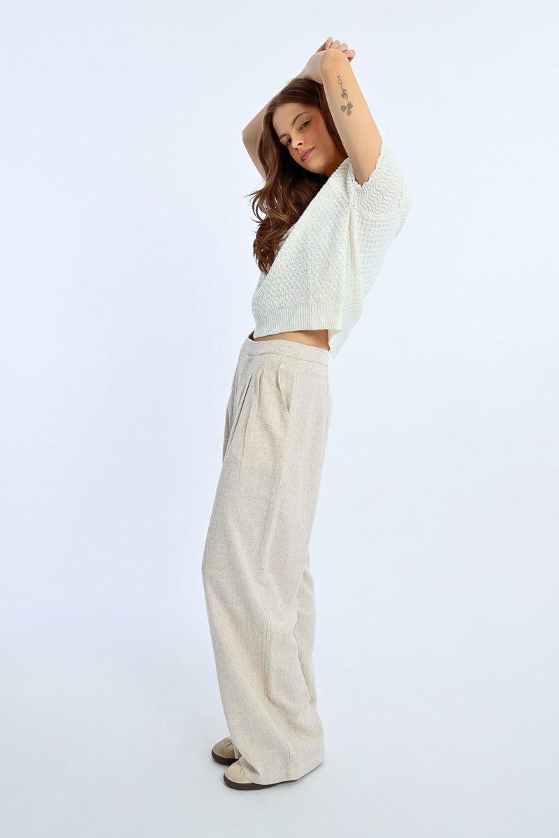 Pantalon en lin à pinces (light beige)