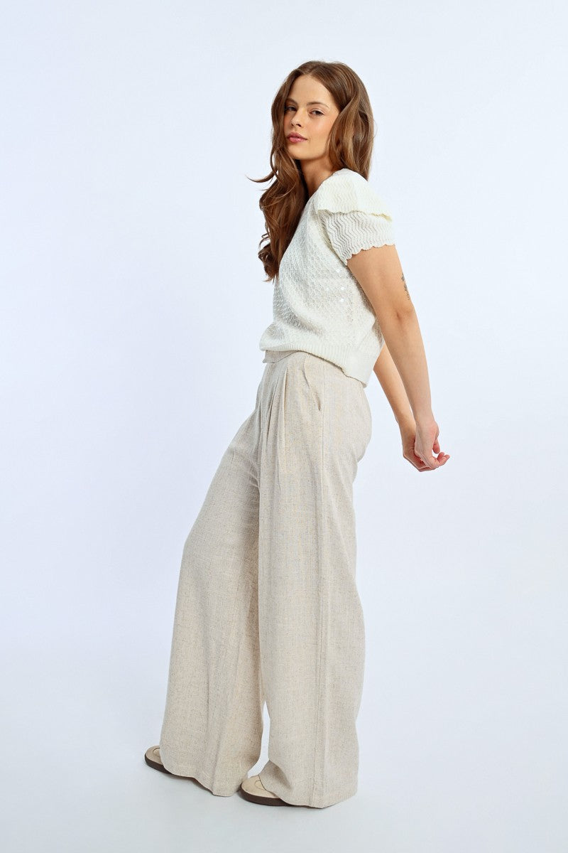 Pantalon en lin à pinces (light beige)
