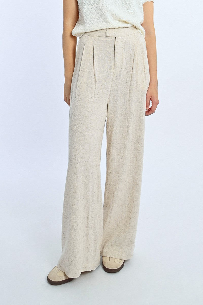 Pantalon en lin à pinces (light beige)
