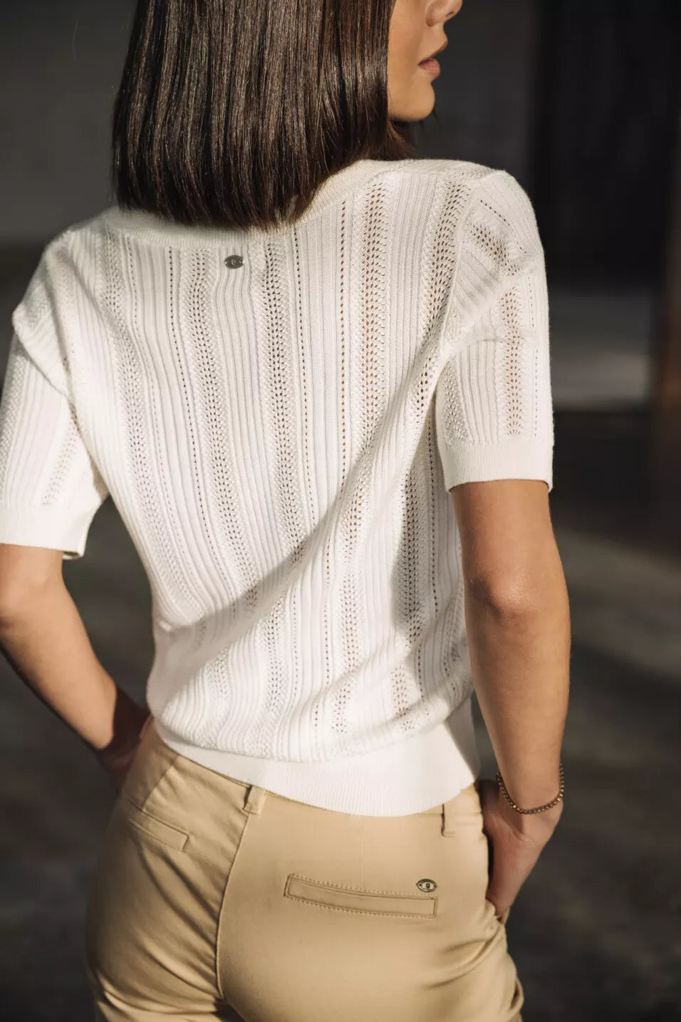 T-Shirt en maille ajourée Polane Rib (Off white)