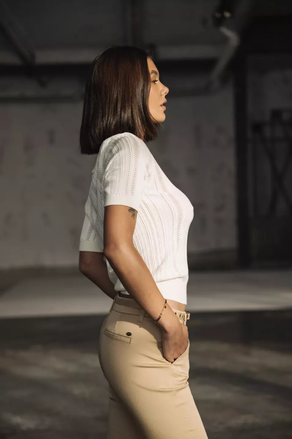 T-Shirt en maille ajourée Polane Rib (Off white)
