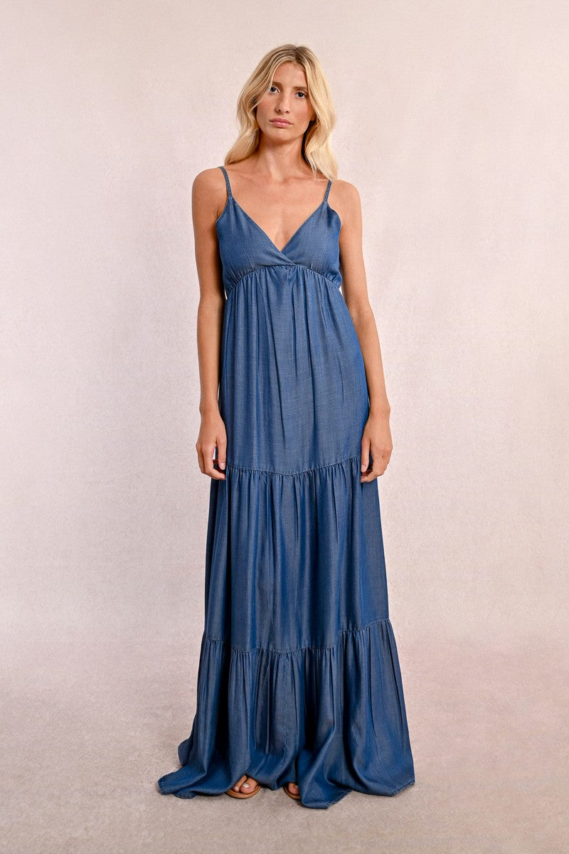 Robe longue volantée en Tencel