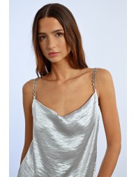 Top à bretelles à strass, effet satiné