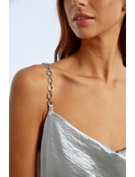 Top à bretelles à strass, effet satiné