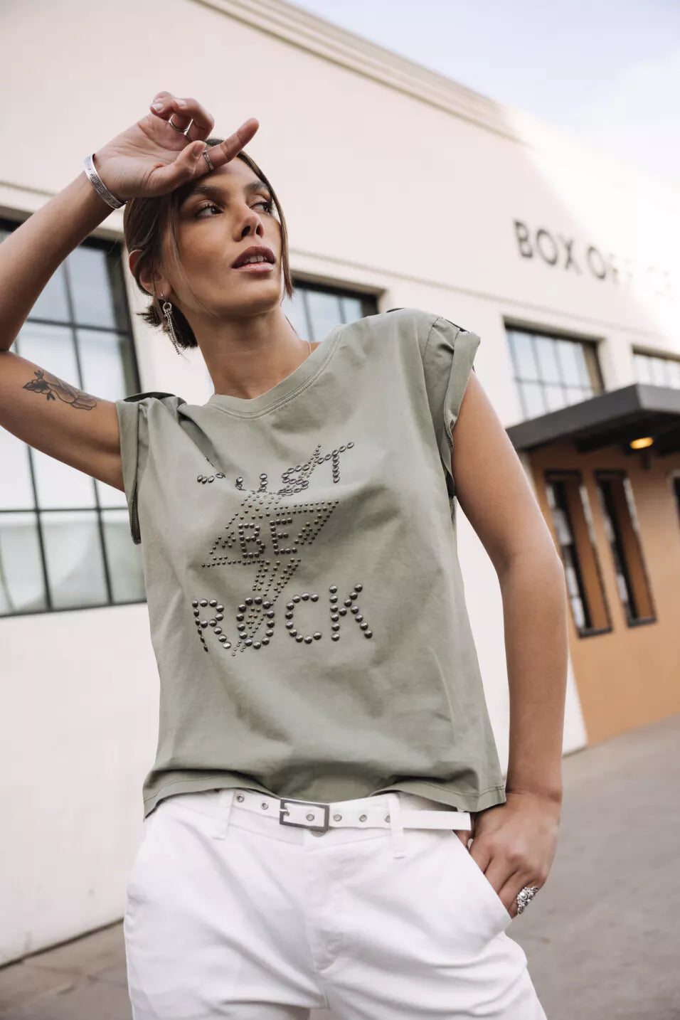 T-Shirt Clouté Trisea Just Be Rock (Light khaki)