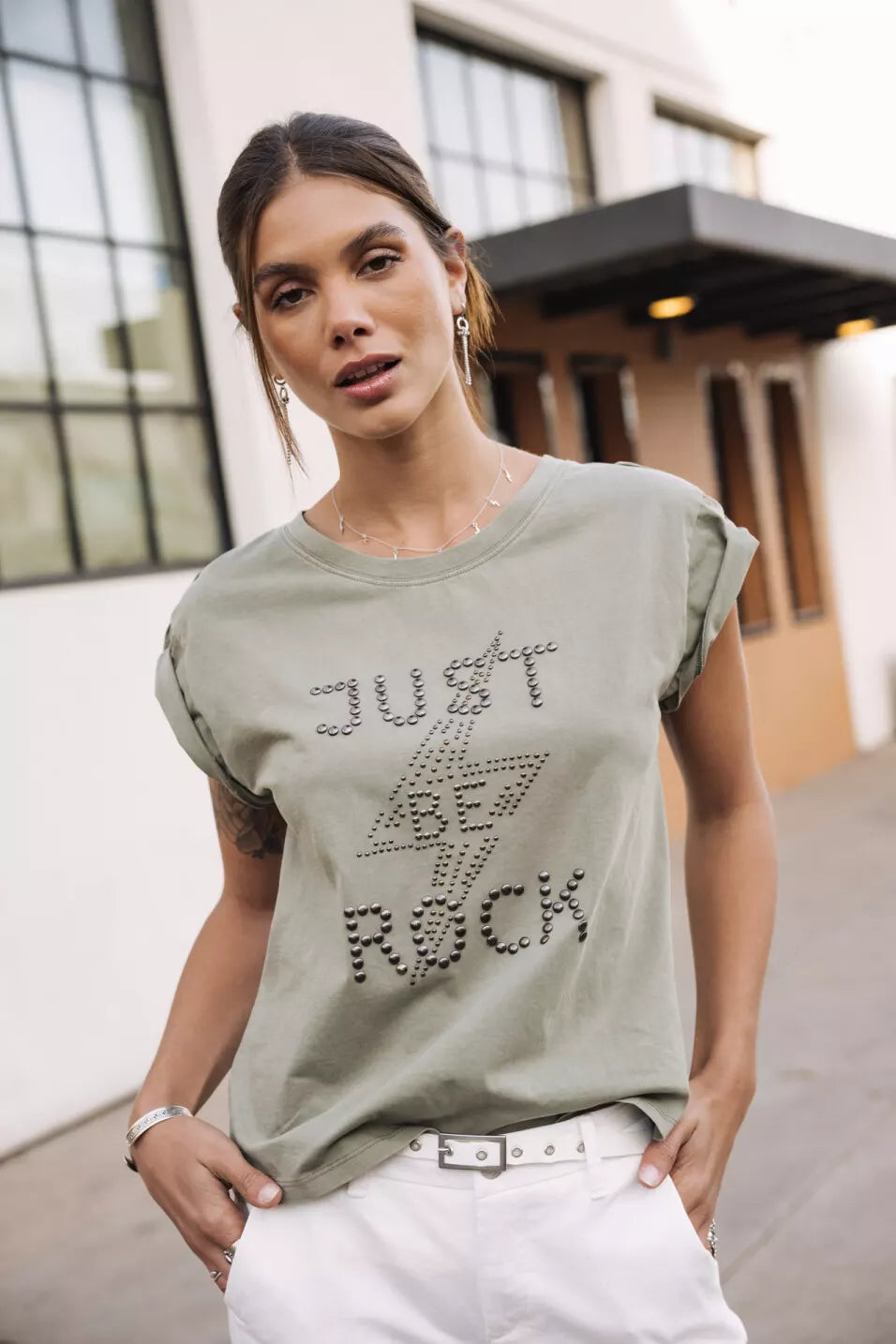T-Shirt Clouté Trisea Just Be Rock (Light khaki)