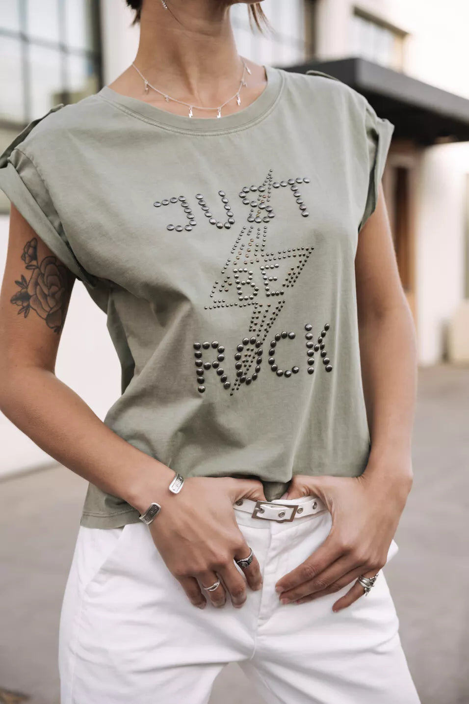 T-Shirt Clouté Trisea Just Be Rock (Light khaki)