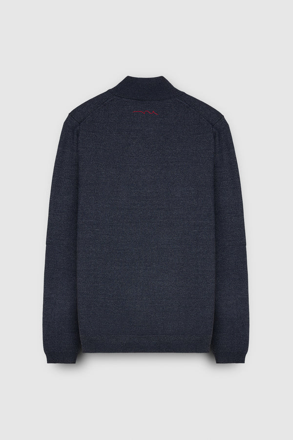 Pull col zippé P-MARTY 2 TOTAL NAVY CHINE