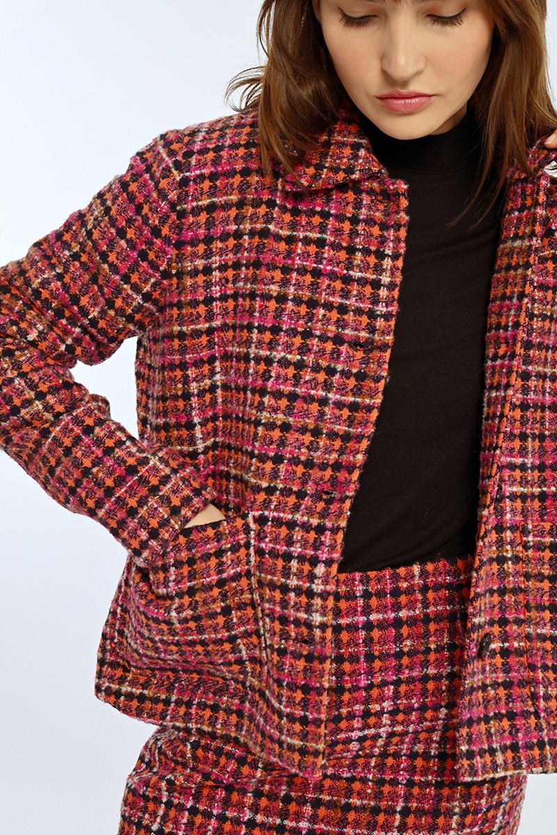 Veste tartan aux poches plaquées